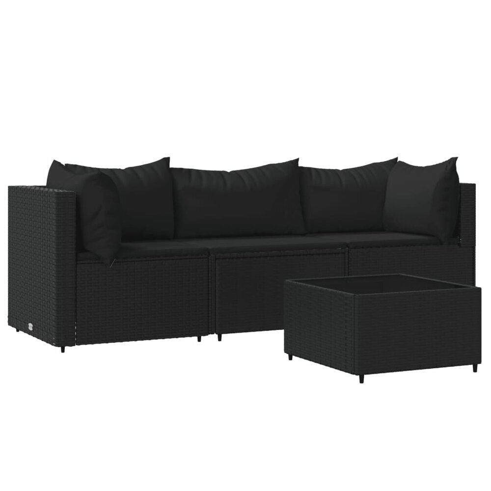 Loungeset Wendy Met Kussens Poly Rattan Zwart