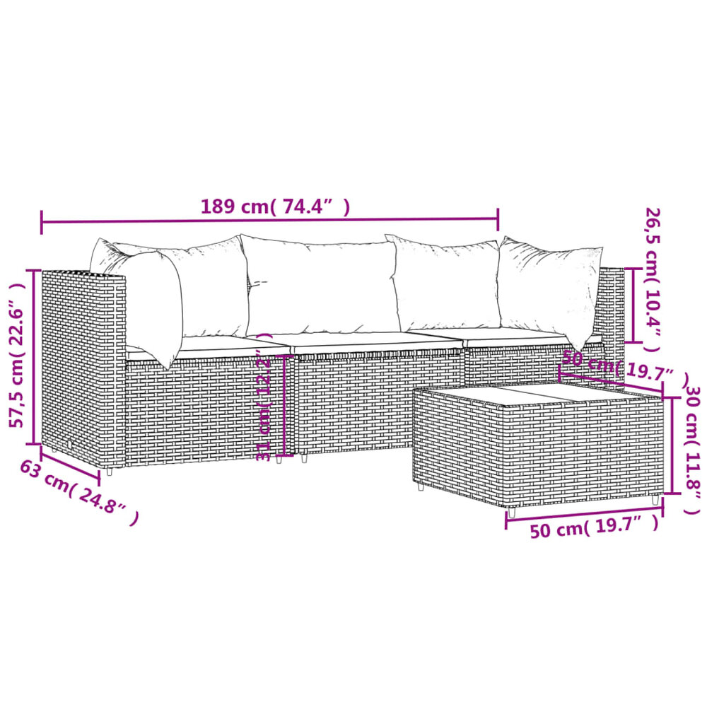 Loungeset Wendy Met Kussens Poly Rattan Zwart