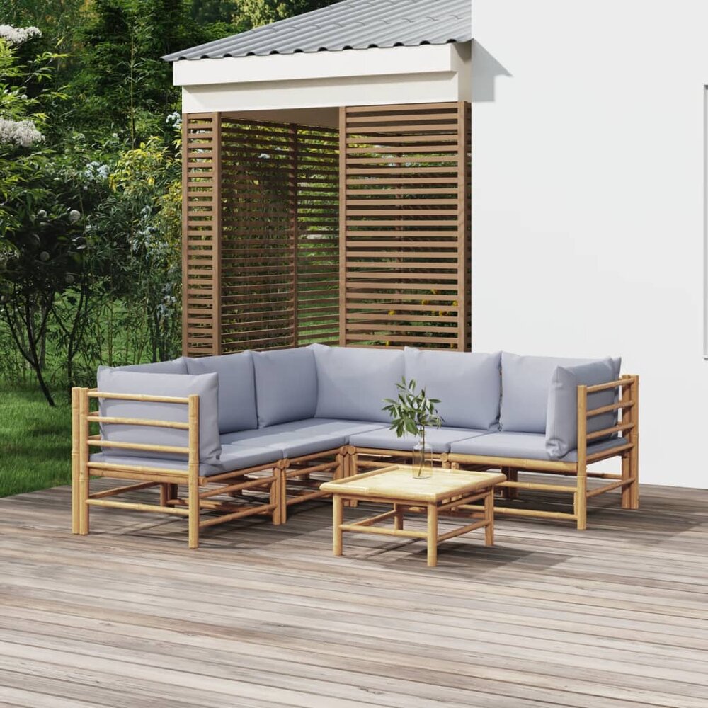 Loungeset Palmas Met Kussens Bamboe Lichtgrijs 6-delig