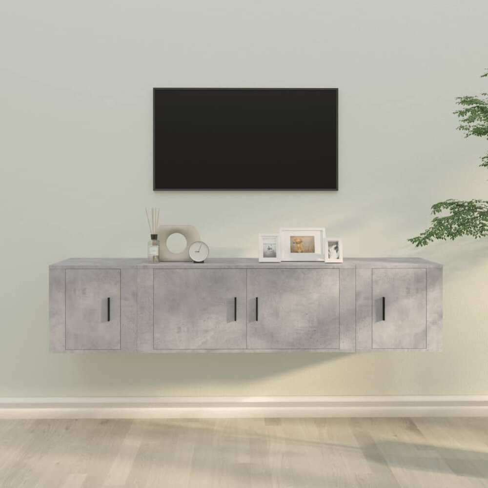 3-Delige Tv-Meubelset Bewerkt Hout Betongrijs