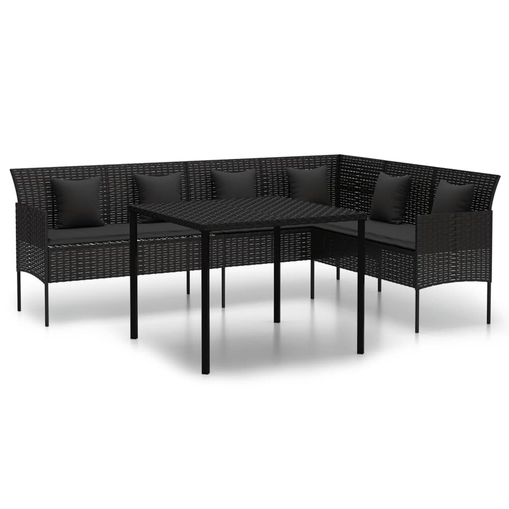 Loungeset Mieke Met Kussens Poly Rattan Zwart