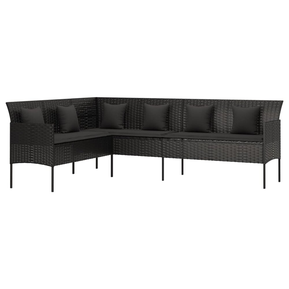 Loungeset Mieke Met Kussens Poly Rattan Zwart