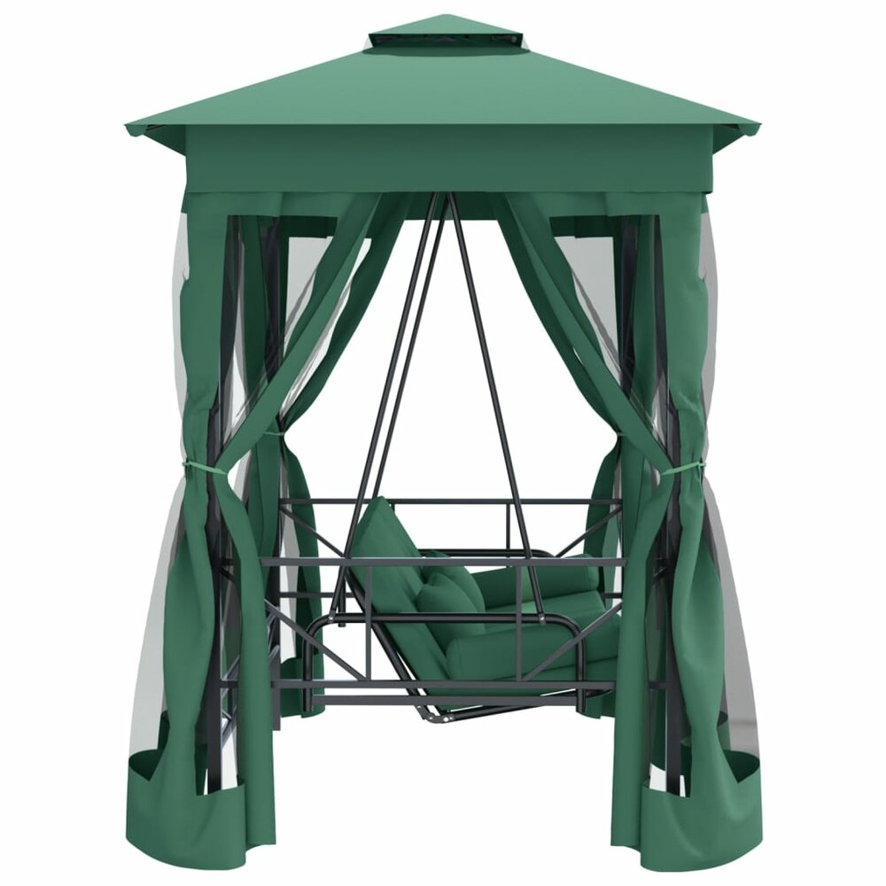 Tuinpaviljoen Chateau Met Schommelbank Stof Staal Groen