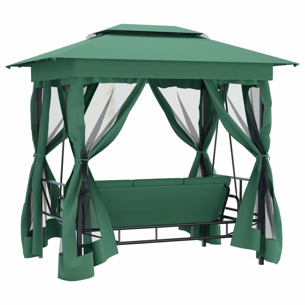 Tuinpaviljoen Chateau Met Schommelbank Stof Staal Groen