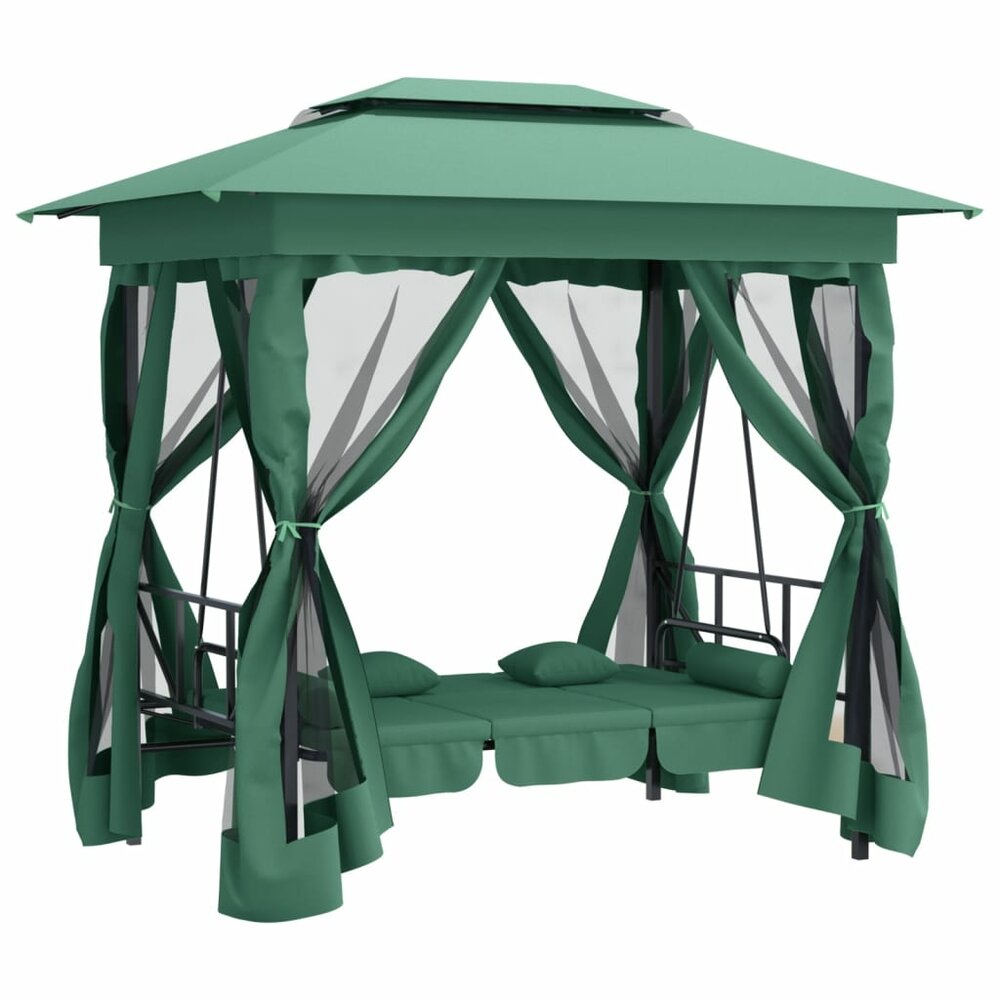 Tuinpaviljoen Chateau Met Schommelbank Stof Staal Groen