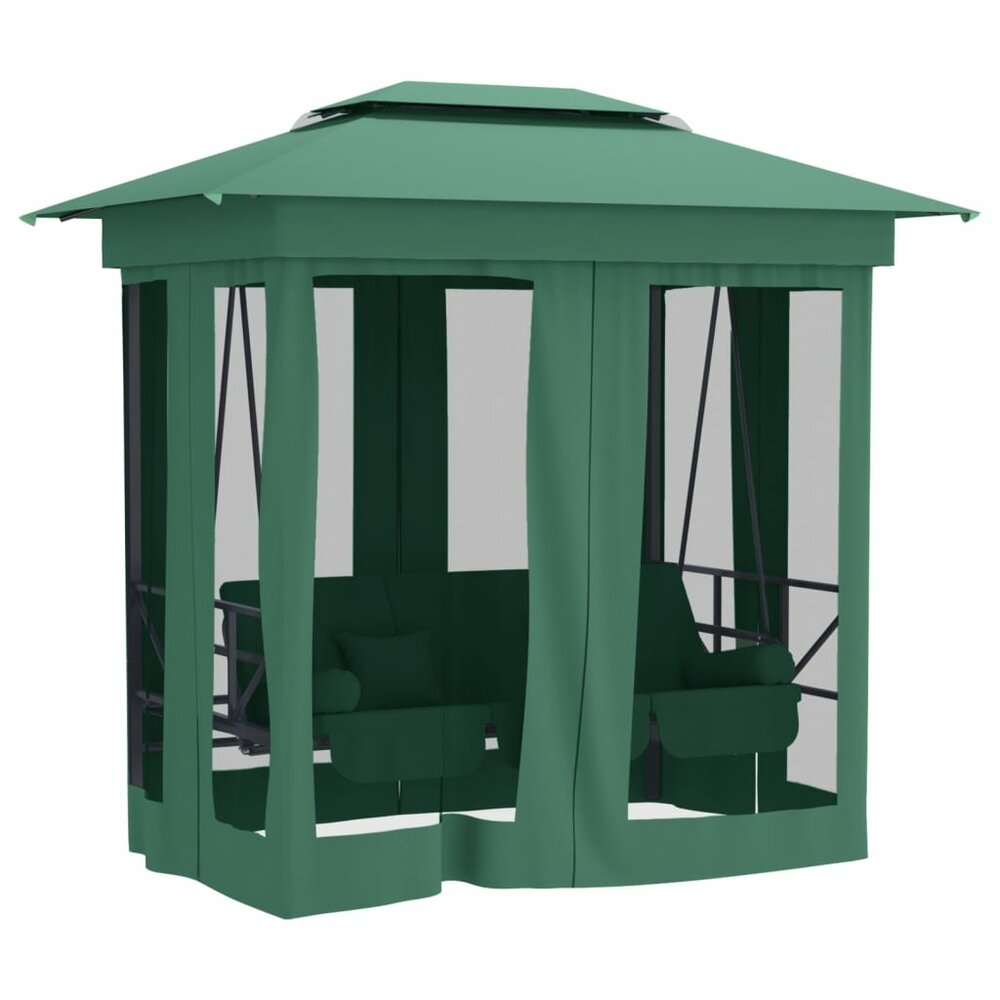 Tuinpaviljoen Chateau Met Schommelbank Stof Staal Groen
