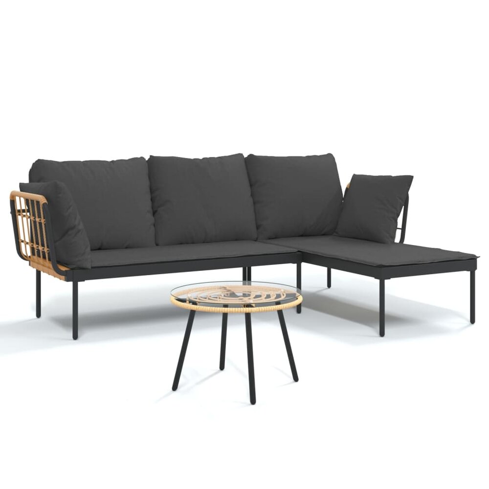 3-Delige Loungeset Hinke Met Kussens Poly Rattan Donkergrijs