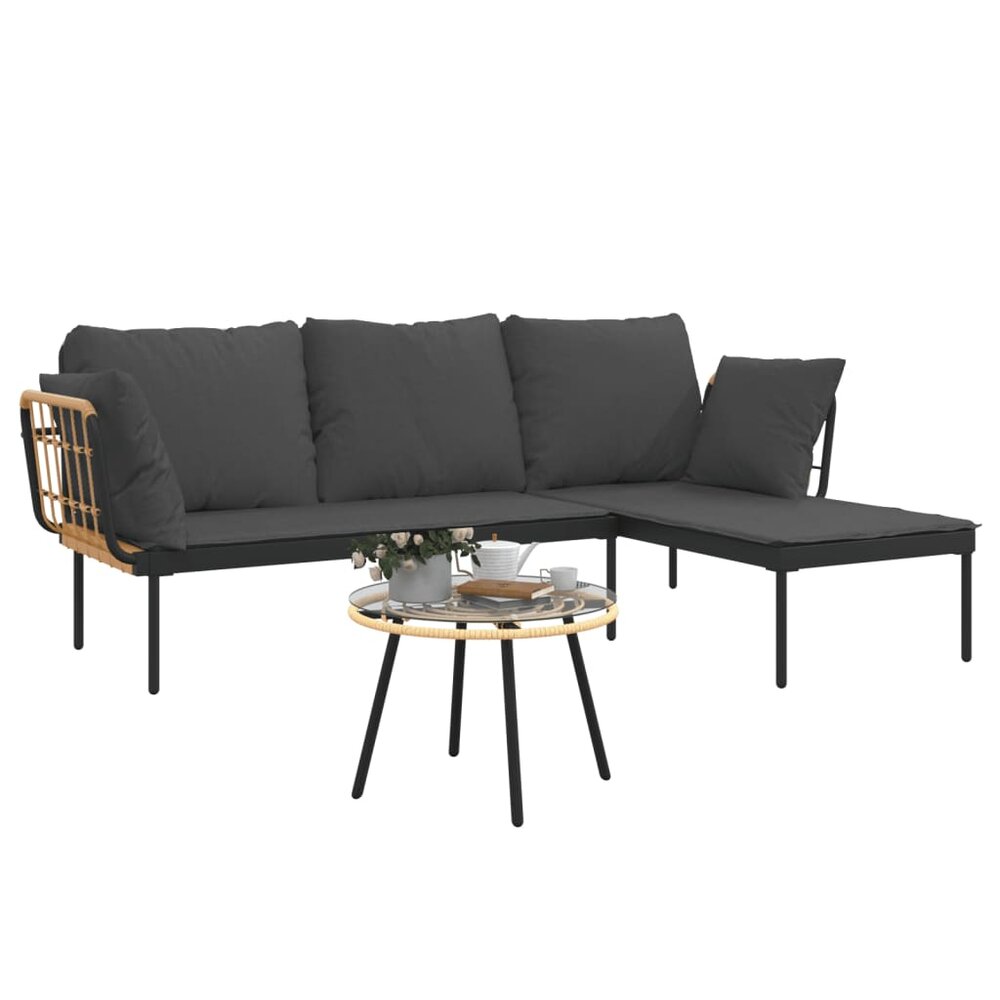 3-Delige Loungeset Hinke Met Kussens Poly Rattan Donkergrijs