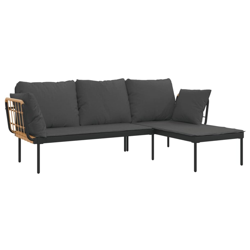 3-Delige Loungeset Hinke Met Kussens Poly Rattan Donkergrijs