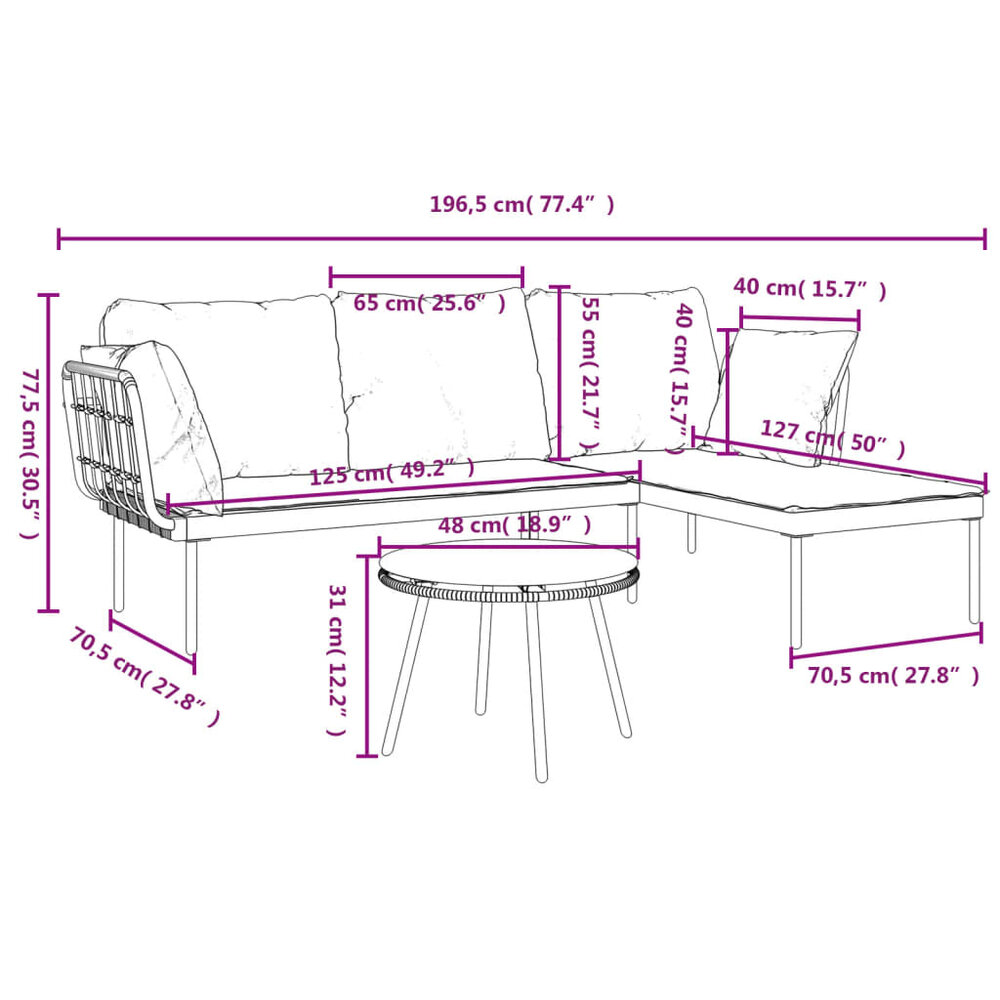 3-Delige Loungeset Hinke Met Kussens Poly Rattan Donkergrijs