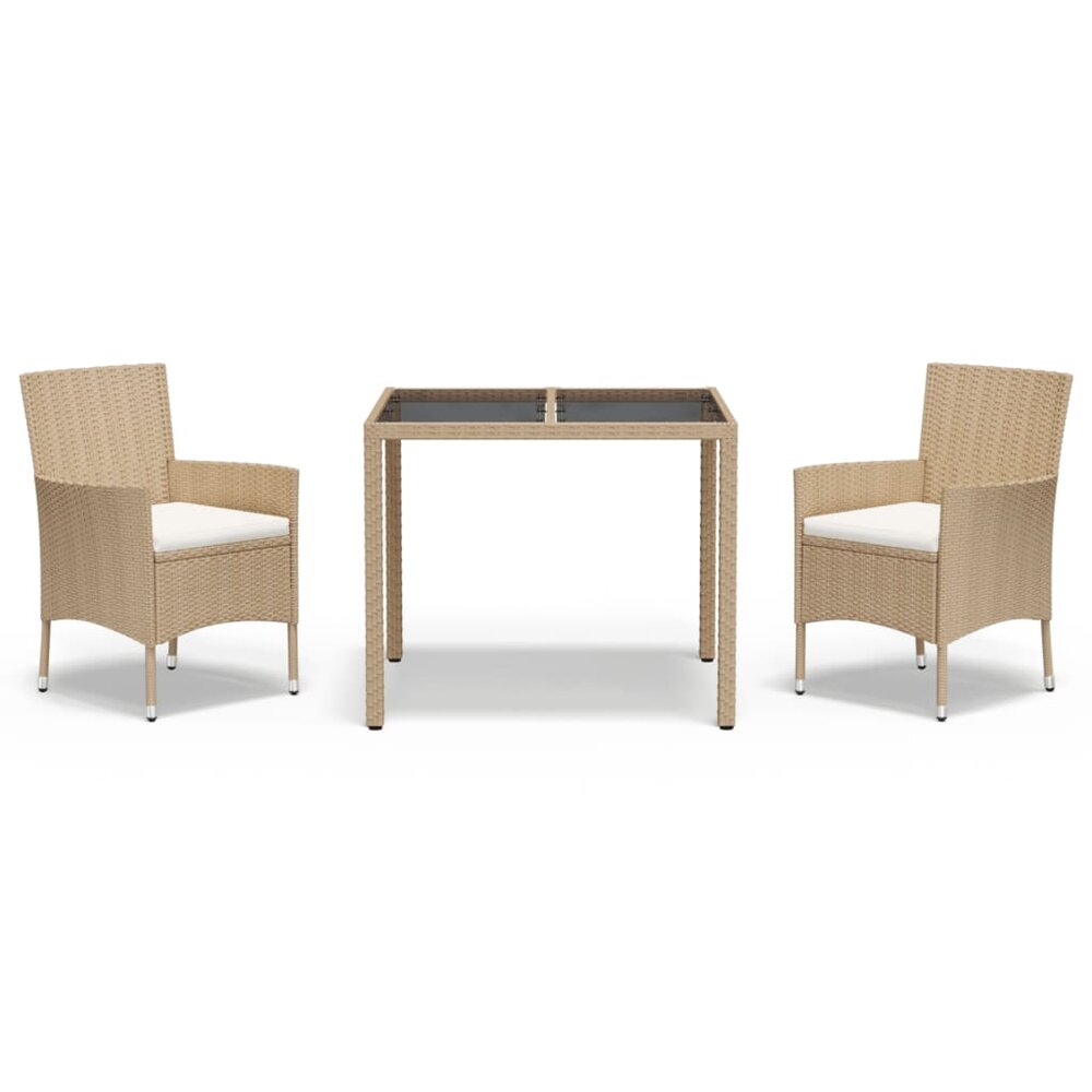 3-Delige Tuinset Gerard Met Kussens Poly Rattan Beige