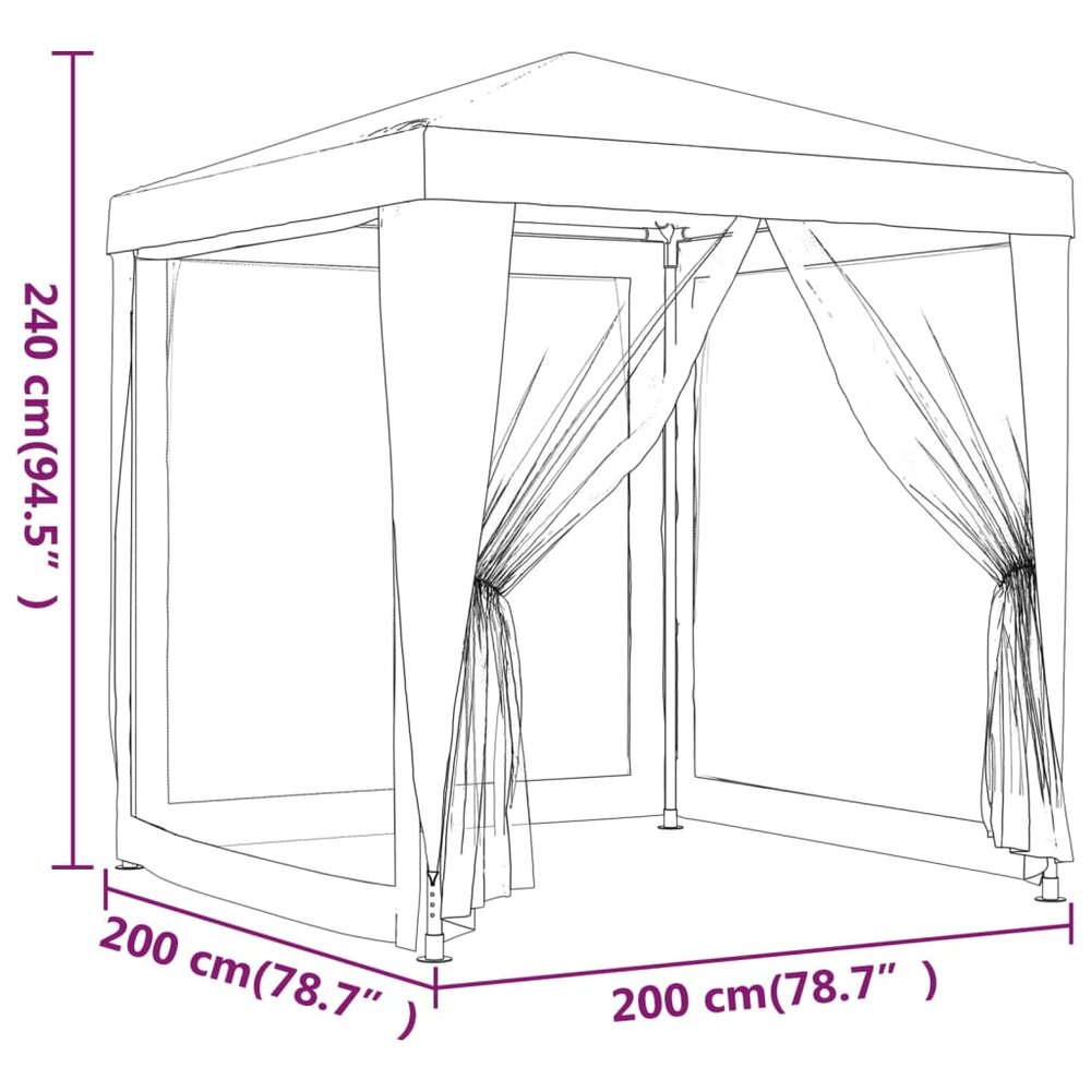 Partytent Met 4 Mesh Zijwanden 2X2 M Wit