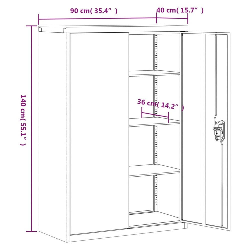 Archiefkast Marit Staal Antracietkleurig 90x40x140cm