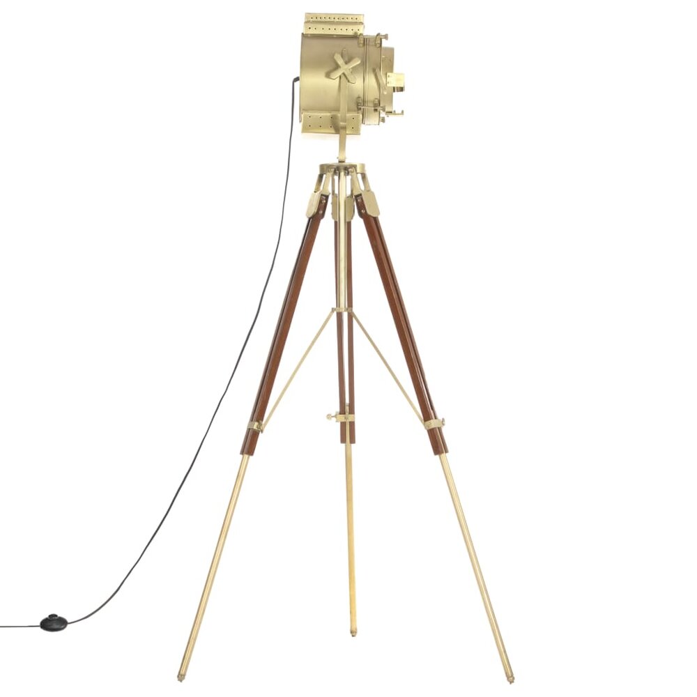Vloerlamp Driepoot 193 Cm geel koper met houten voet
