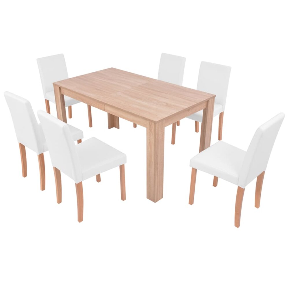 Eethoek Annet 6 Stoelen Kunstleer En Eikenhout Cr&egrave;me