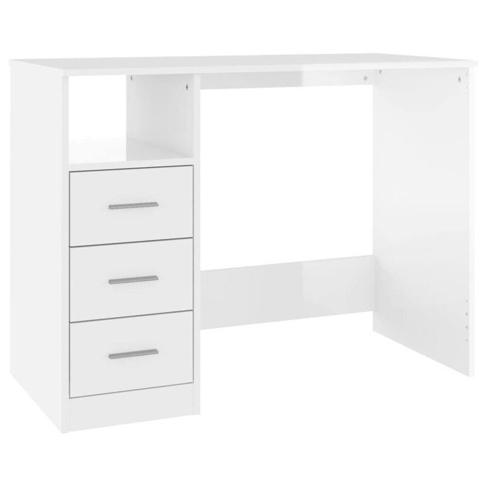 Bureau Met Lades 102X50X76 Cm Hout Hoogglans Wit