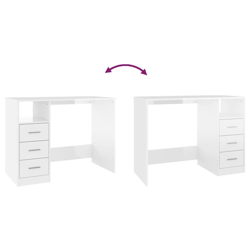Bureau Met Lades 102X50X76 Cm Hout Hoogglans Wit
