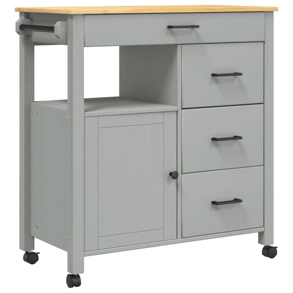 Keukentrolley Monza 84X40X90 Cm Massief Grenenhout Grijs