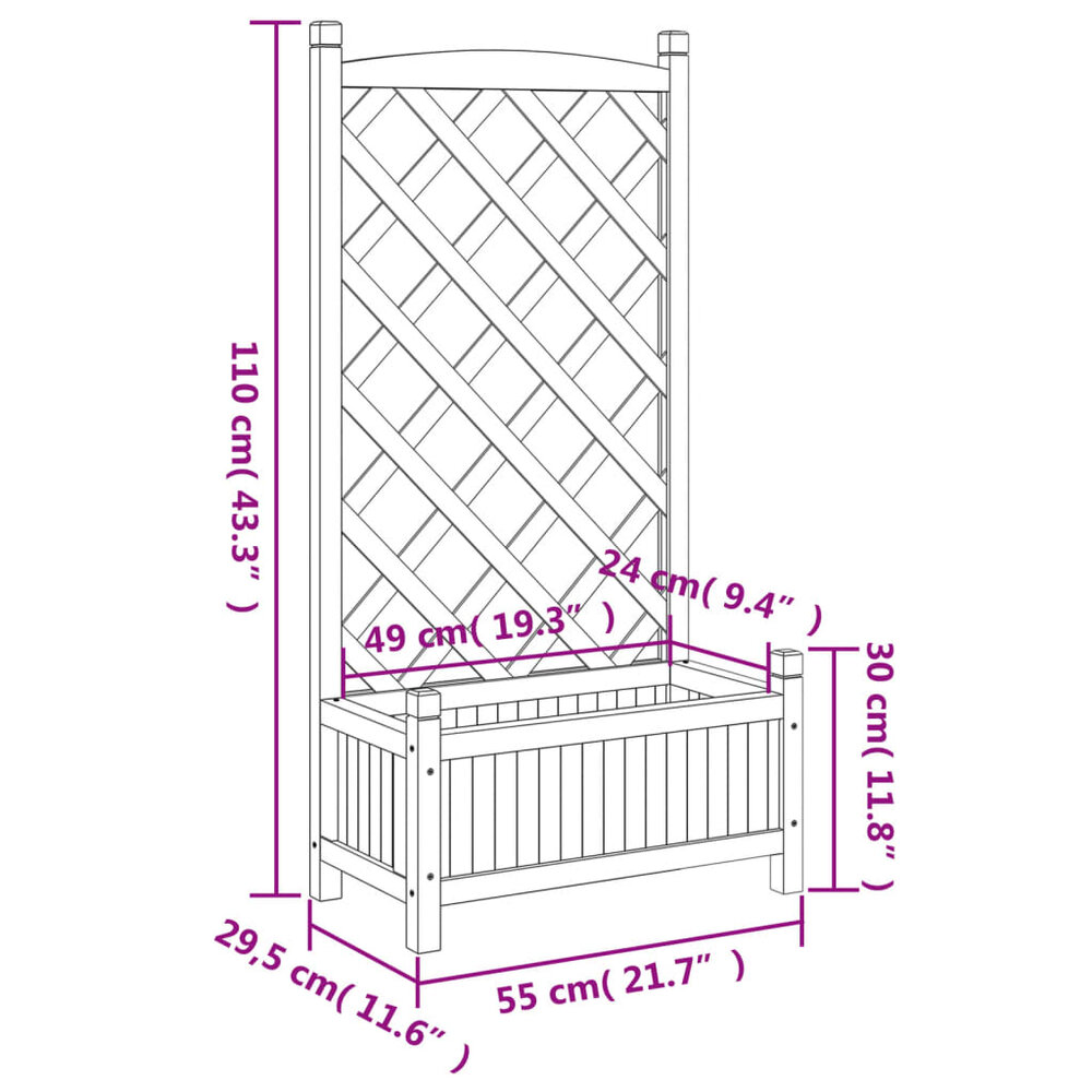 Plantenbak Met Latwerk Massief Vurenhout Bruin 55 x 29,5 x 30 cm