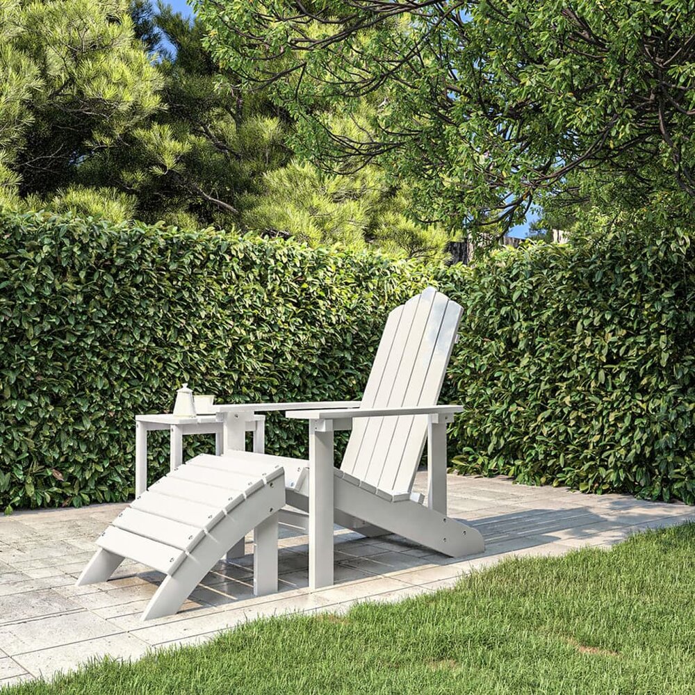 Tuinstoel Adirondack Met Voetenbank Hdpe Wit met voetensteun