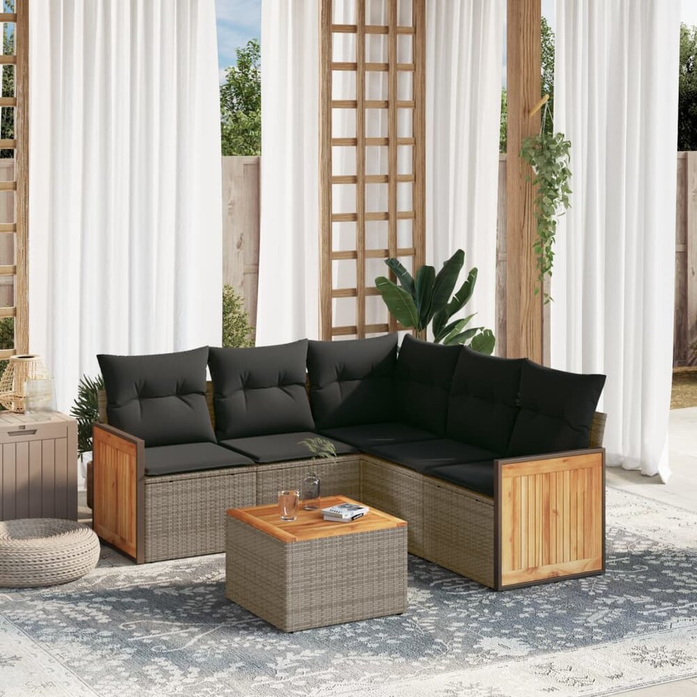 Loungeset Bakkeveen Met Kussens Poly Rattan Grijs Met tafel