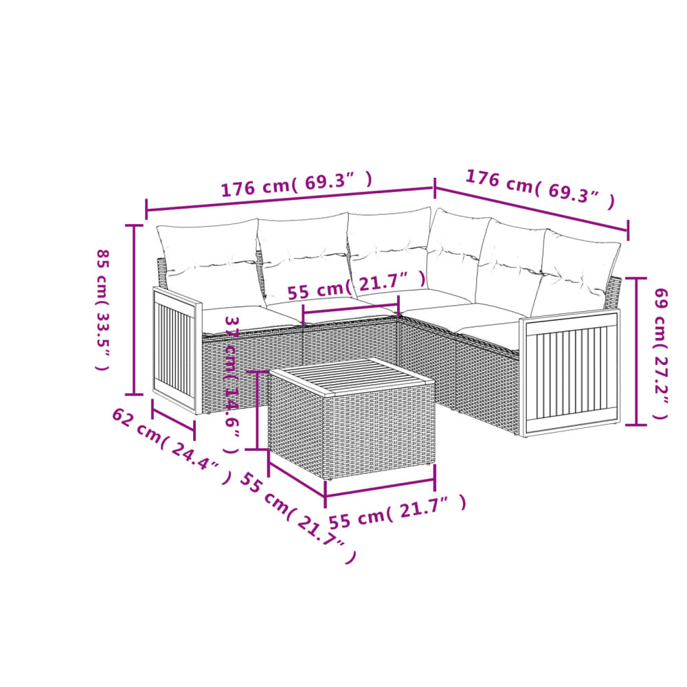 Loungeset Bakkeveen Met Kussens Poly Rattan Grijs Met tafel