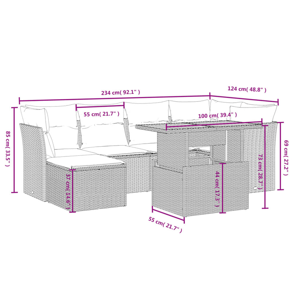 Loungeset Cupido Met Kussens Poly Rattan Zwart - 7-delig