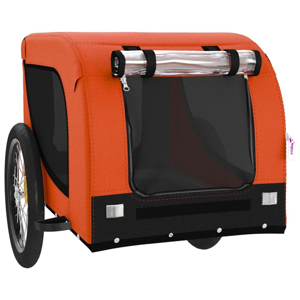 Fietskar hond oxford stof en ijzer oranje en zwart 136 x 69 x 73.5 cm