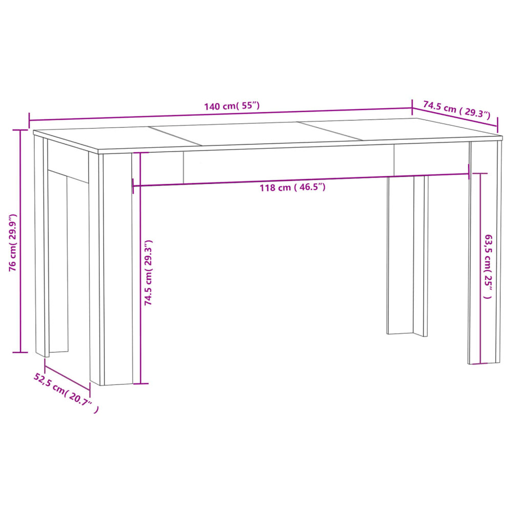 Eettafel Nero 140x74,5x76 cm zwart - smalle eettafel