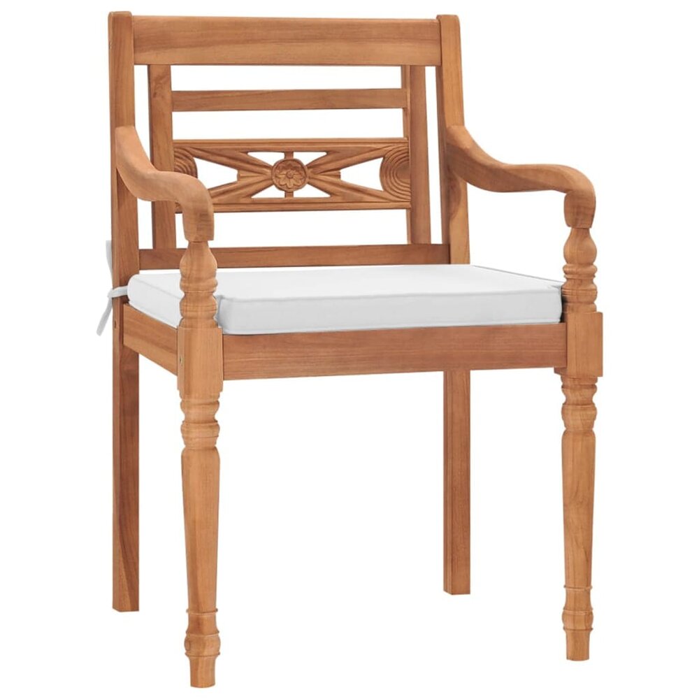 Tuinset Batavia met witte kussens massief teakhout - tafel met 4 stoelen