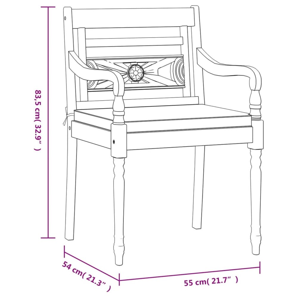 Tuinset Batavia met witte kussens massief teakhout - tafel met 4 stoelen