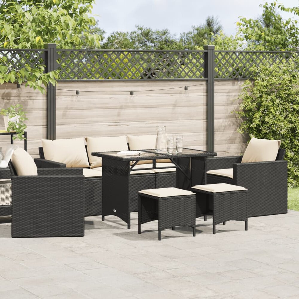 Loungeset Manuka met kussens poly rattan zwart