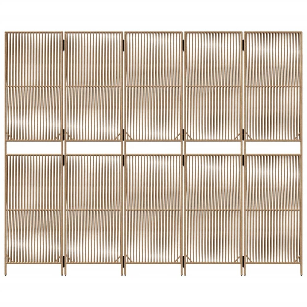 Kamerscherm 5 panelen poly rattan beige - Buiten of binnen