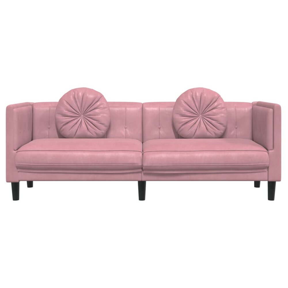 Bank Roderick 194cm met kussens 3-zits fluweel roze