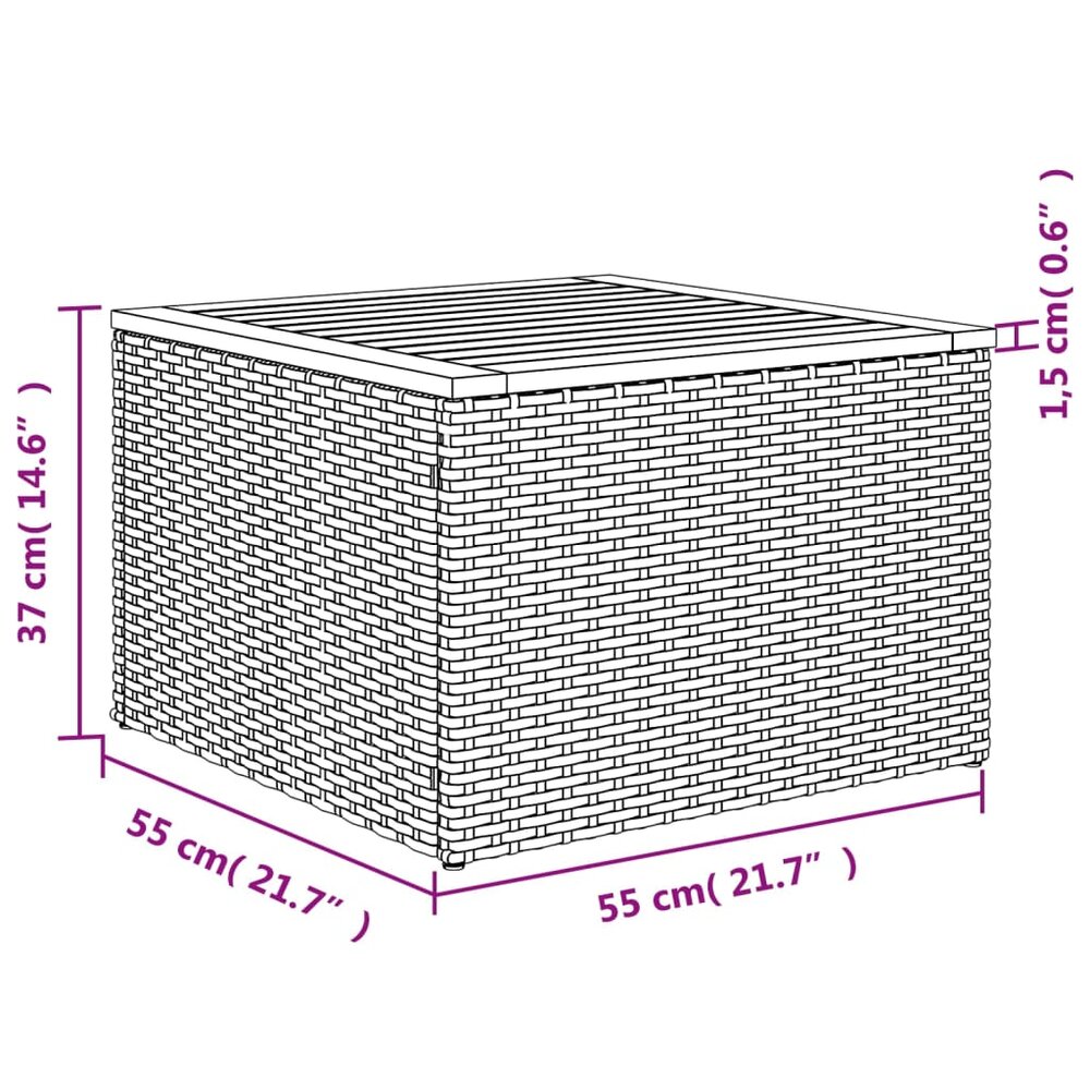 Tuintafel Ank 55x55x37 cm poly rattan en acaciahout grijs