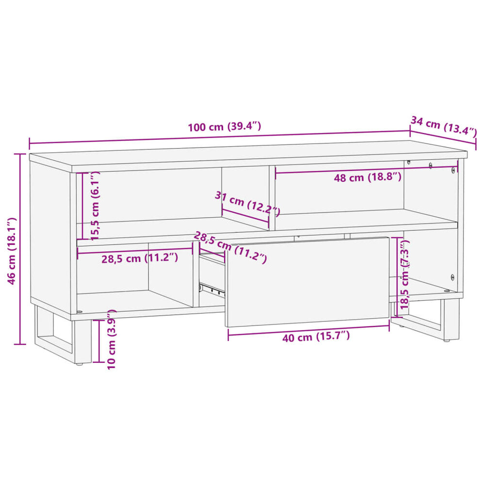 Tv-meubel Nobel 100x34x46 cm massief acaciahout