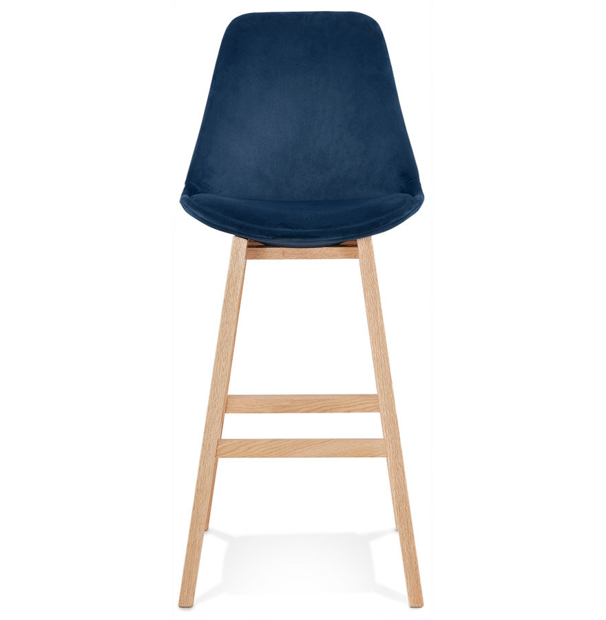 Barkruk Basil velvet blauw met blank houten poten