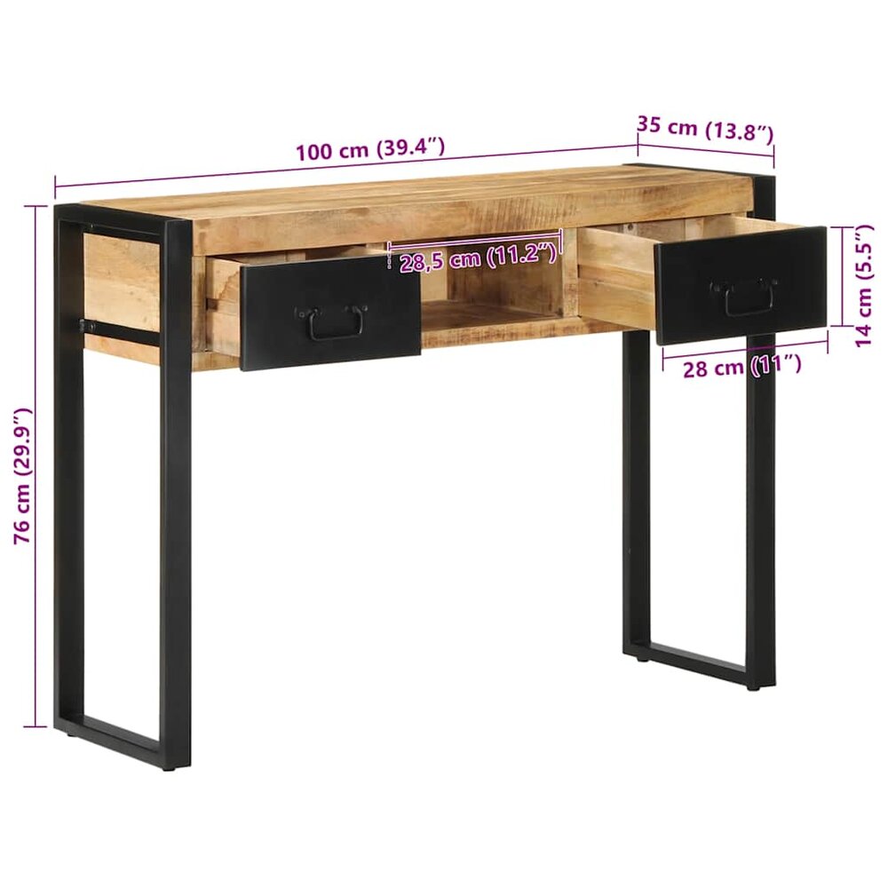 Wandtafel Wammes 100x35x75 cm massief ruw mangohout