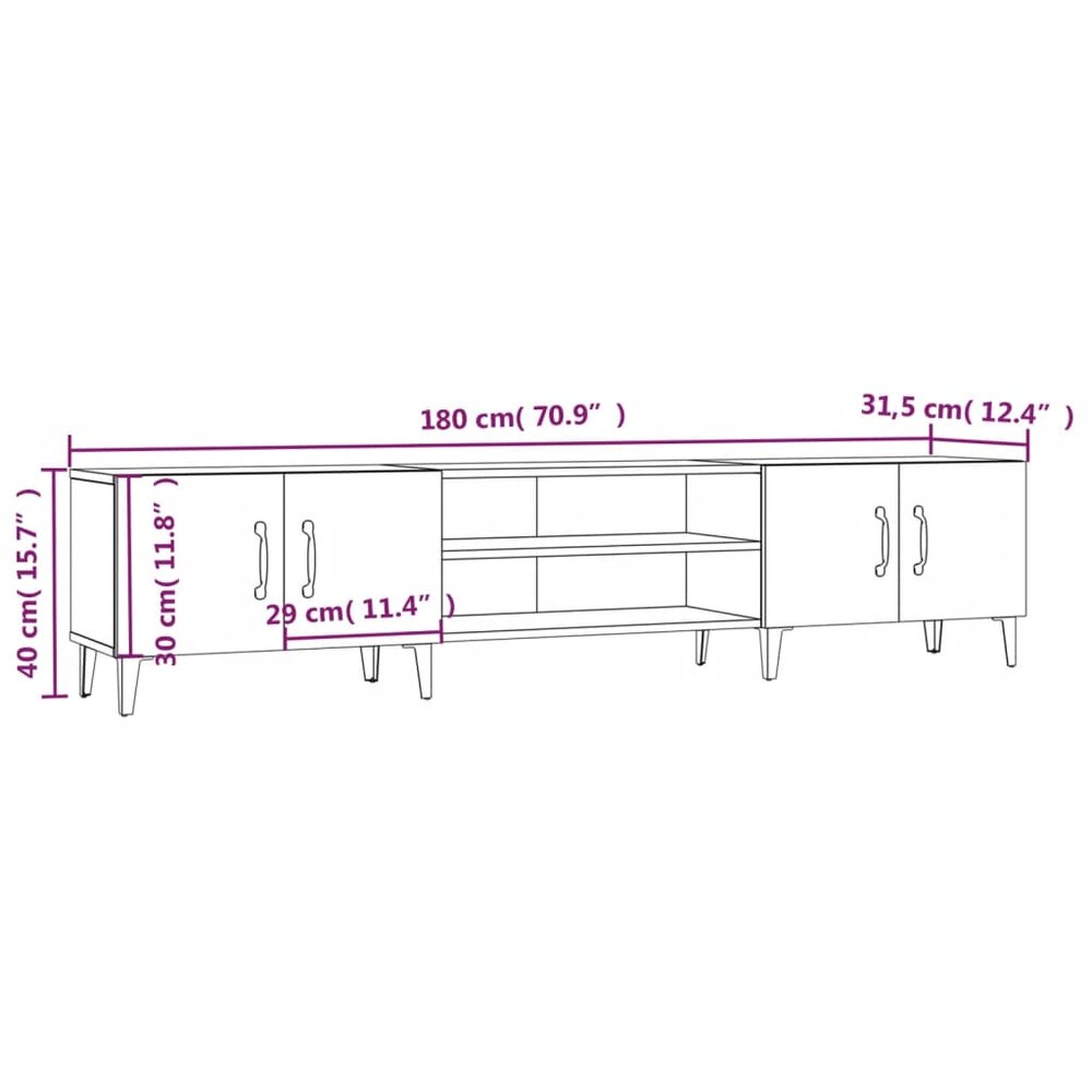 Tv-meubel Gunther 180x31,5x40 cm hout zwart