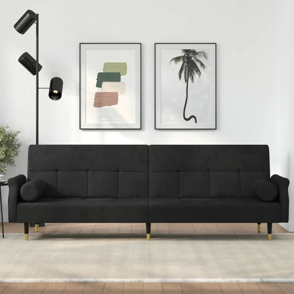 Slaapbank Easy 216cm met kussens fluweel zwart