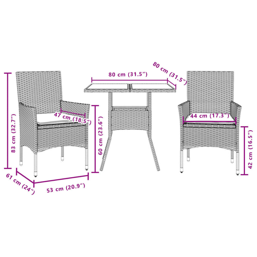 3-delige Tuinset Gerard met kussens poly rattan en acaciahout zwart
