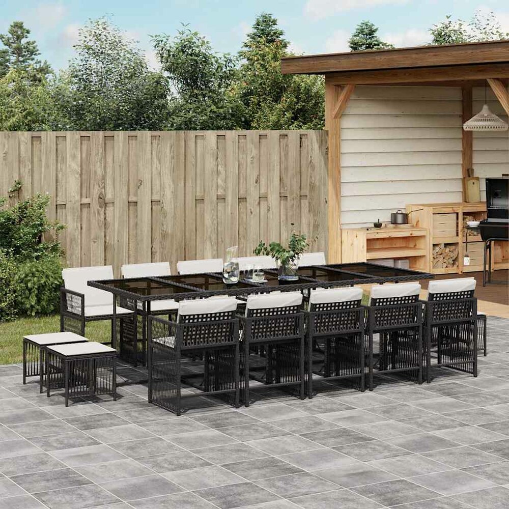 15-delige Tuinset Kravet met kussens poly rattan zwart