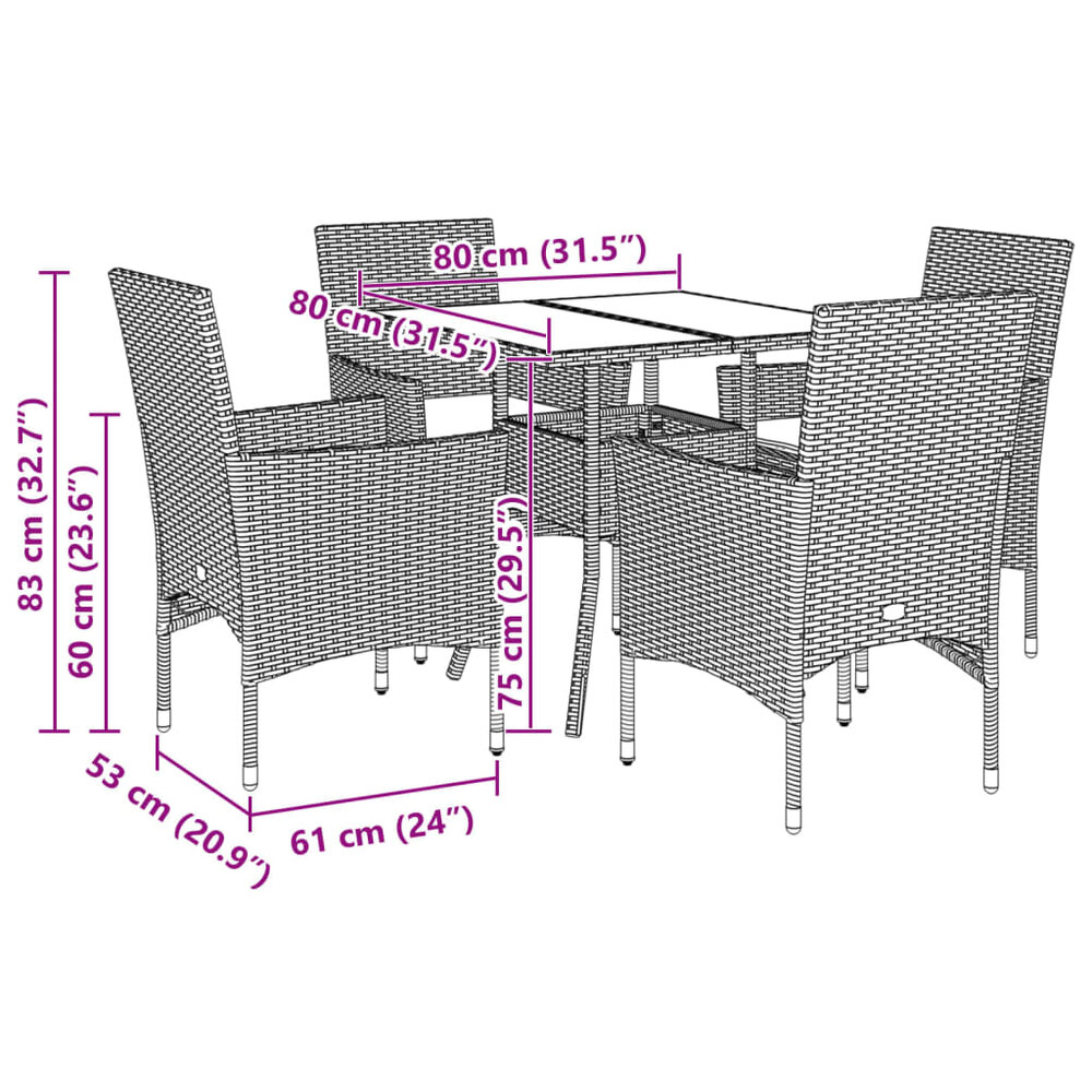 5-delige Tuinset Anthem met kussens poly rattan en glas grijs
