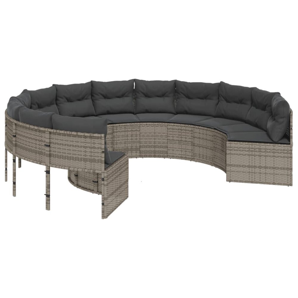 Tuinbank Maxima met tafel en kussens rond poly rattan grijs