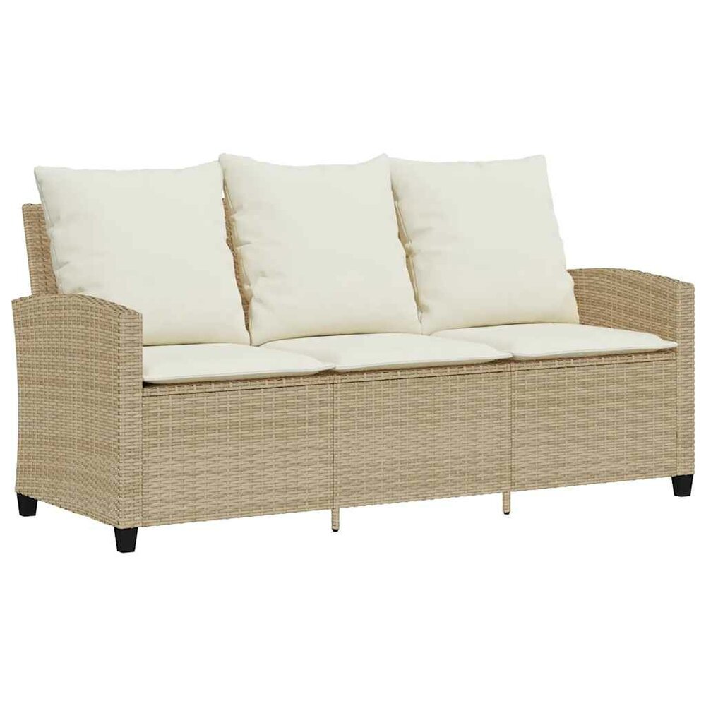 Tuinbank Calipso 3-zits met kussens &amp; tafel poly rattan beige