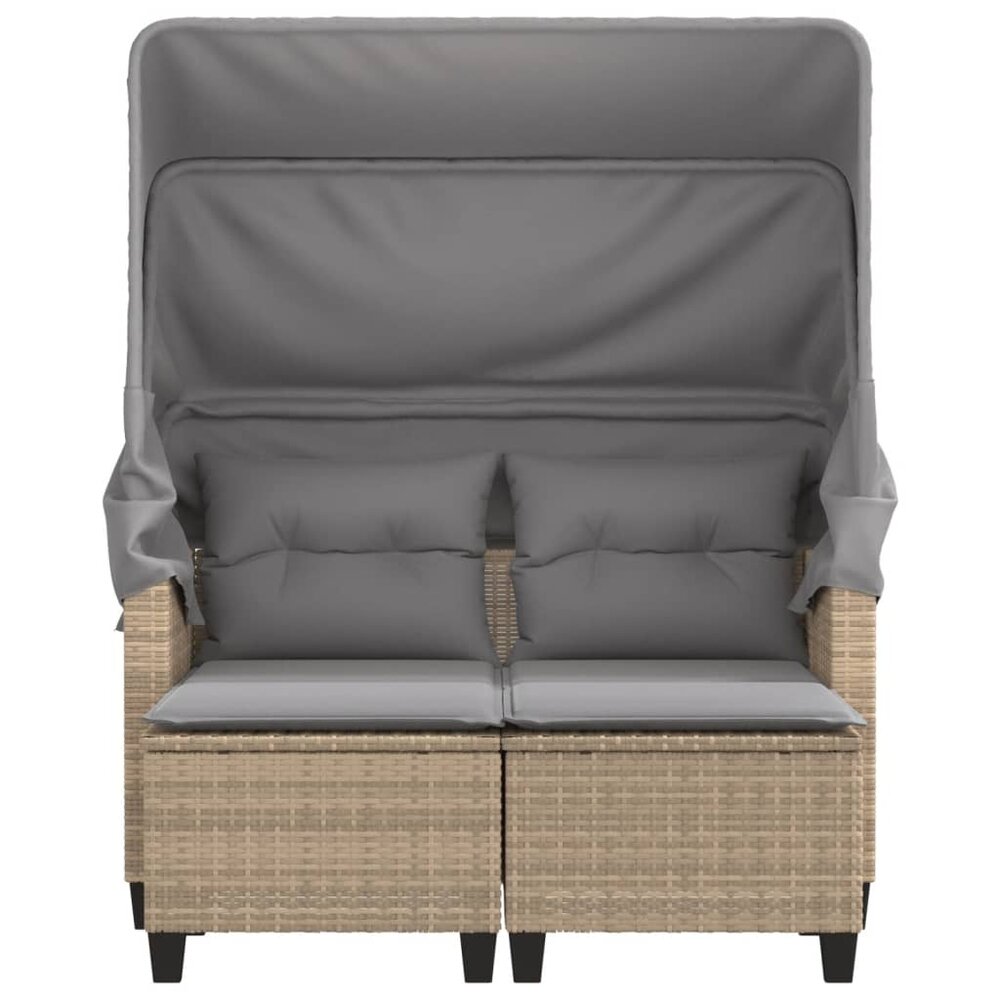 Tuinbank Minoes 2-zits met luifel en voetenbanken poly rattan beige