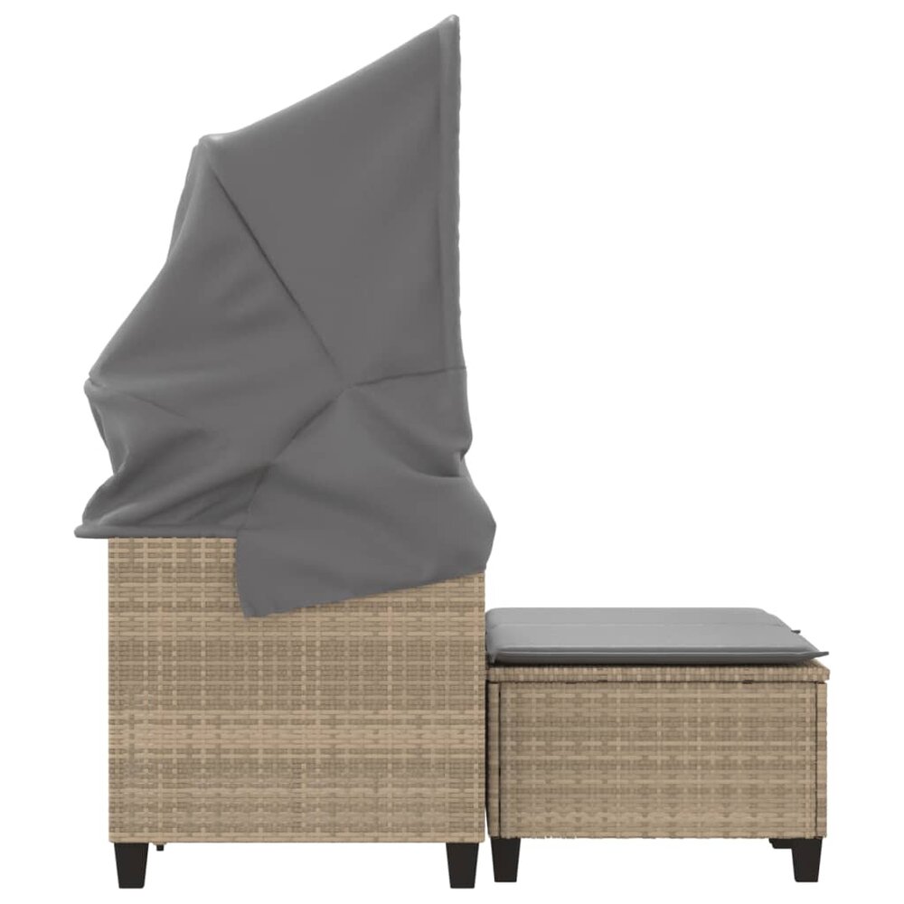 Tuinbank Minoes 2-zits met luifel en voetenbanken poly rattan beige