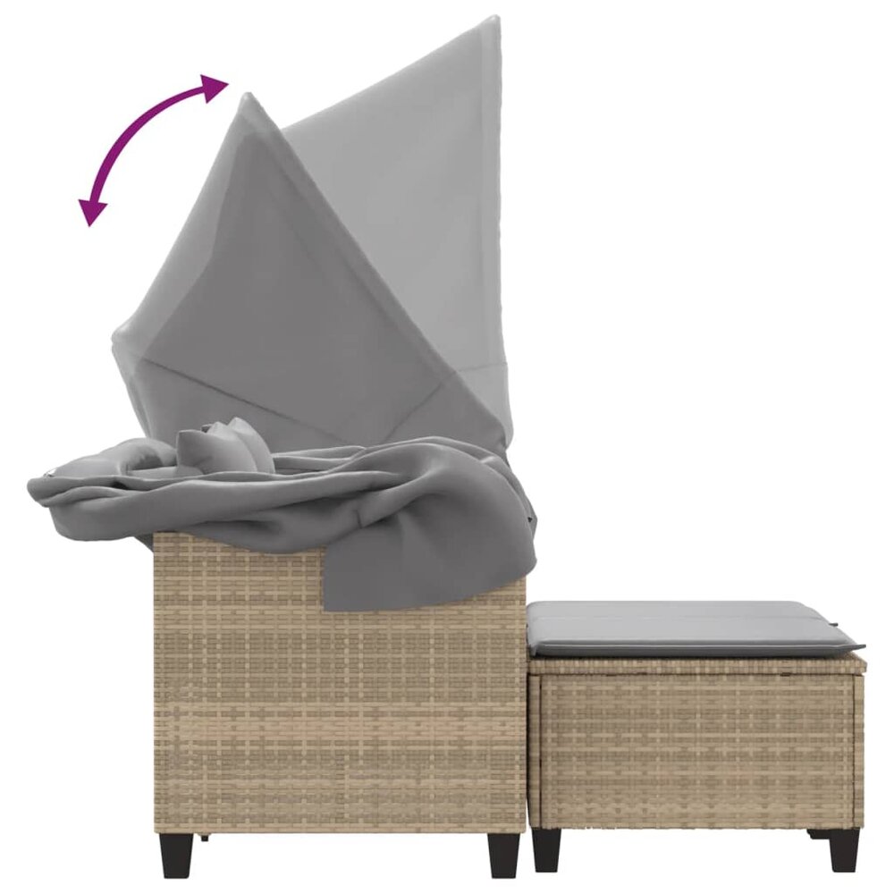 Tuinbank Minoes 2-zits met luifel en voetenbanken poly rattan beige