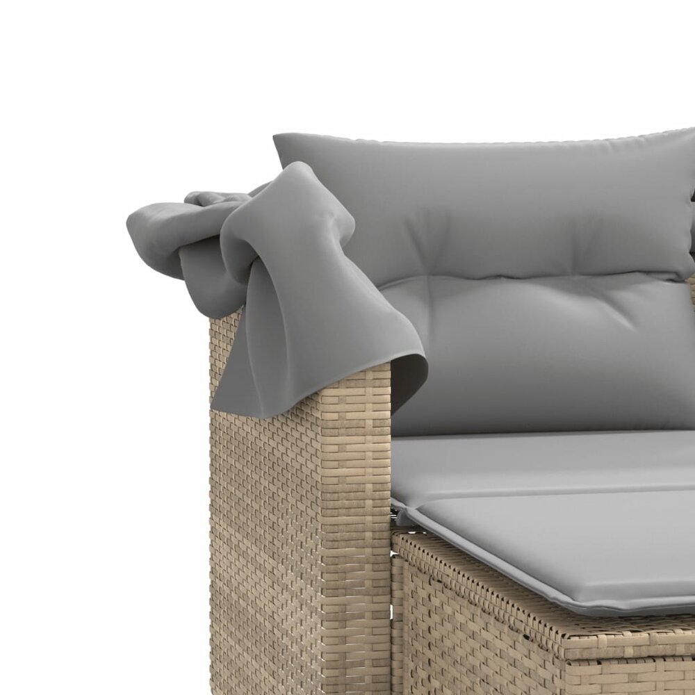 Tuinbank Minoes 2-zits met luifel en voetenbanken poly rattan beige