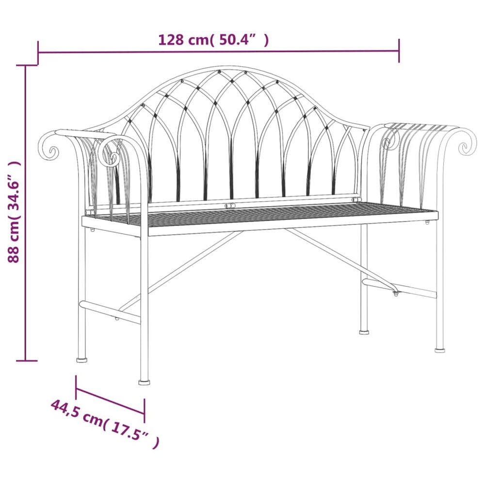Tuinbank Gothic 2-zits 128 cm staal zwart